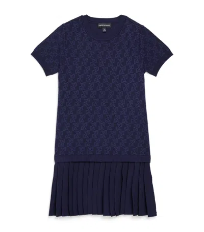 Emporio Armani Kids' Logo Jacquard Mini Dress In Blue