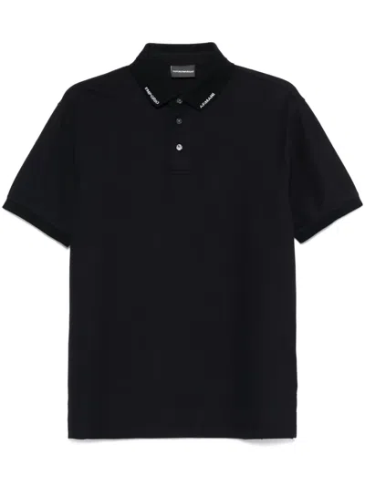 Emporio Armani Embroidered-logo Polo Shirt In Black