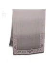 Emporio Armani Fringed Edges Rectangular Logo Scarf In Purple