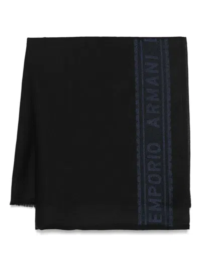 Emporio Armani Logo-jacquard Scarf In Black