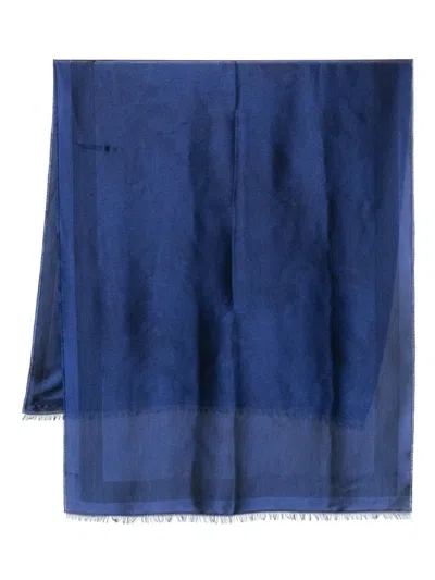 Emporio Armani Jacquard Stole Fringed Edges In Blue