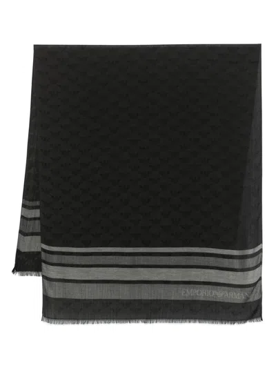 Emporio Armani Jacquard-schal Mit Logo In Grau