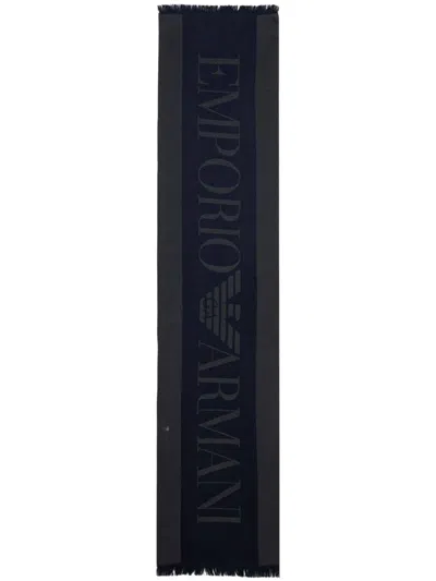 Emporio Armani Logo-jacquard Scarf In Grey