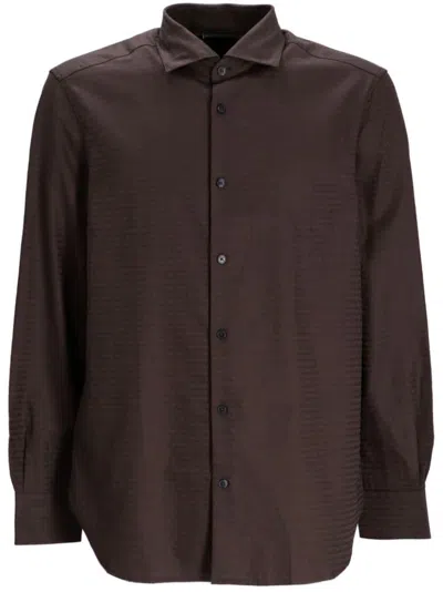 Emporio Armani Logo-jacquard Shirt In Brown