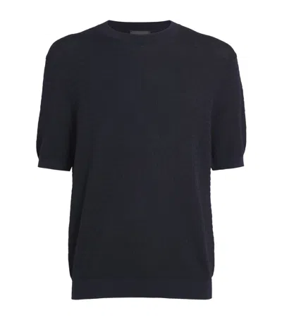 Emporio Armani Logo Jacquard Short-sleeve Sweater In Blue