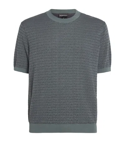 Emporio Armani Logo Jacquard Short-sleeve Sweater In Green