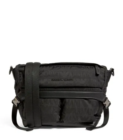 Emporio Armani Logo Jacquard Shoulder Bag In Black