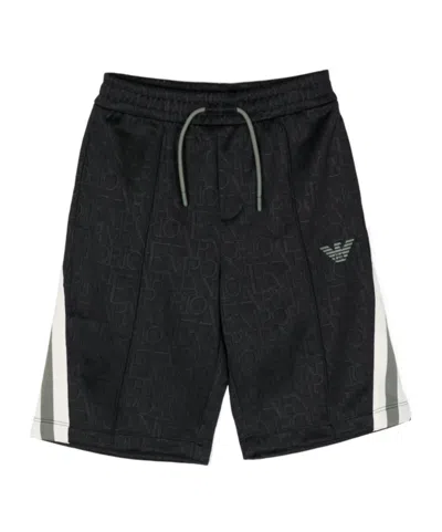 Emporio Armani Kids' Logo-jacquard Side-stripe Shorts In Black