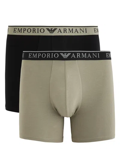 Emporio Armani Logo-jacquard Stretch-cotton Boxers In Khaki