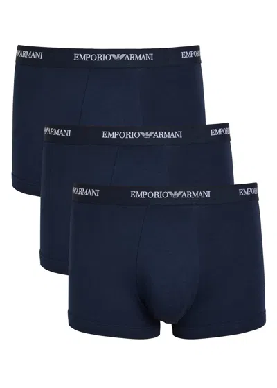 Emporio Armani Logo-jacquard Stretch-cotton Trunks In Blue