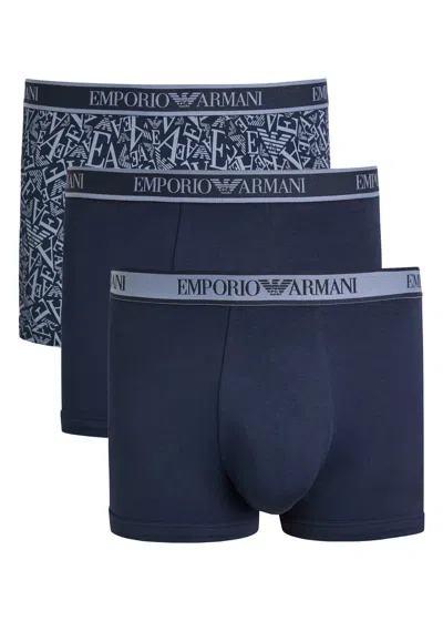 Emporio Armani Logo-jacquard Stretch-cotton Trunks In Blue