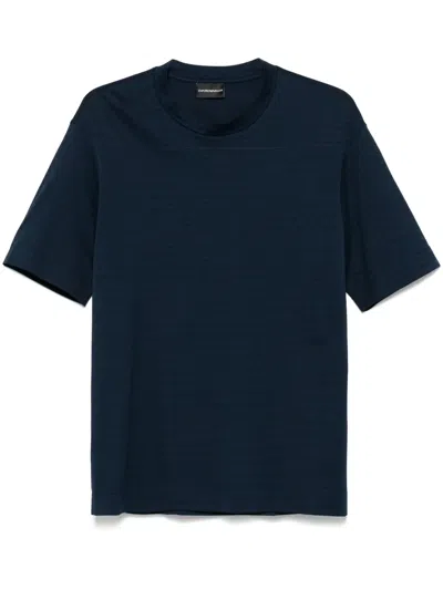 Emporio Armani Logo Print Crew Neck Cotton T-shirt In Blue
