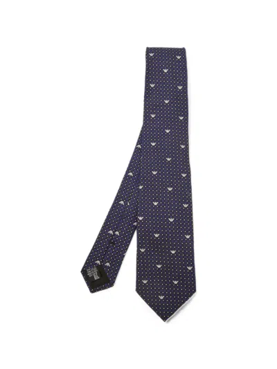 Pre-owned Emporio Armani Logo Jacquard Tie In Blue
