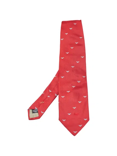 Pre-owned Emporio Armani Logo-jacquard Tie In Red