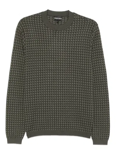 Emporio Armani Olive Crewneck Printed Sweater In Green