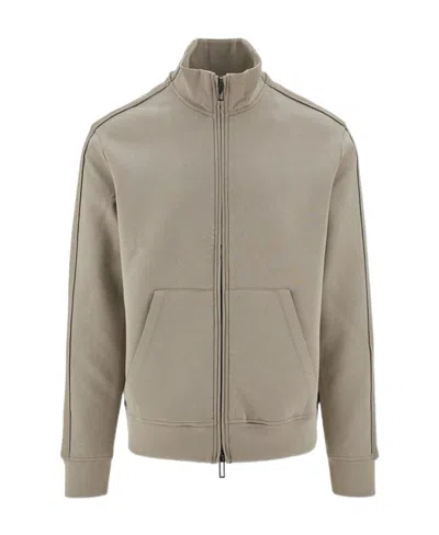 EMPORIO ARMANI LOGO-JACQUARD ZIP-UP STRETCH-COTTON SWEATSHIRT