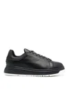 Emporio Armani Leather Sneakers In Black