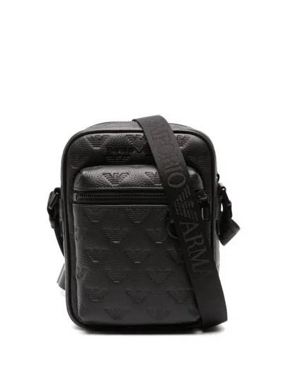 Emporio Armani Logo Leather Crossbody Bag In Black