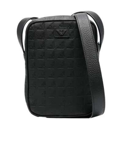 Emporio Armani Logo Leather Pouch In Black