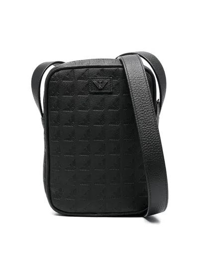 Emporio Armani Logo Leather Pouch In Black