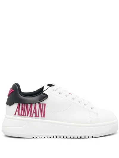 Emporio Armani Logo-appliqué Leather Sneakers In Pink