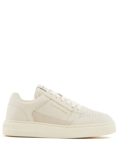 Emporio Armani Logo-embossed Leather Sneakers In White