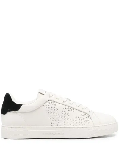 Emporio Armani Logo Leather Sneakers In White