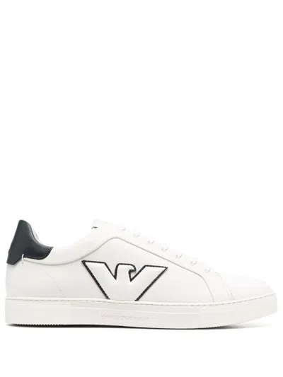 Emporio Armani Logo Leather Sneakers In White