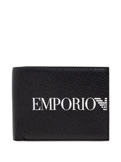 Emporio Armani Logo Leather Wallet In Blue