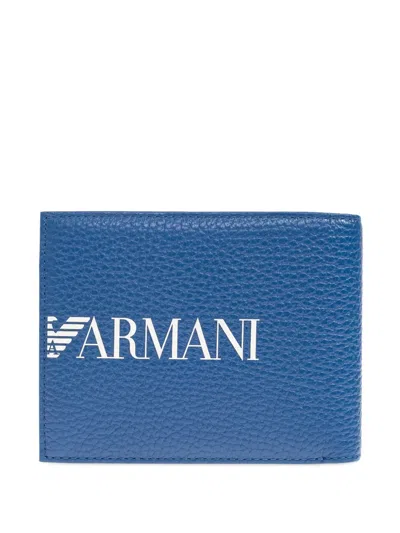 Emporio Armani Logo Leather Wallet In Blue