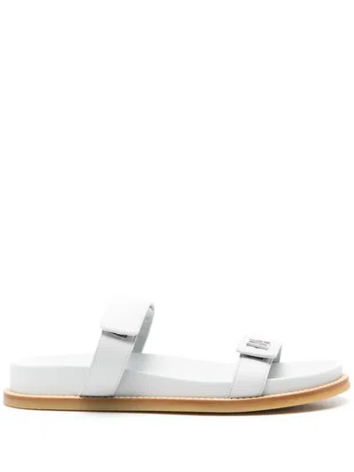 Emporio Armani Logo-lettering Leather Sandals In Blue