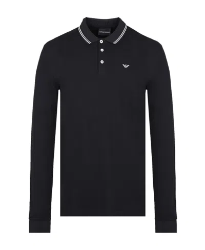 Emporio Armani Logo Long-sleeved Polo Shirt In Black