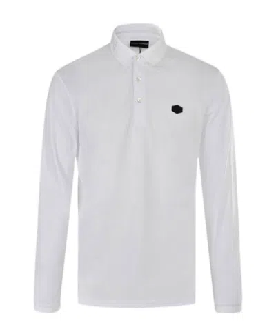 Emporio Armani Logo Long-sleeved Polo Shirt In White