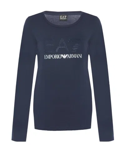 Emporio Armani Logo Long-sleeved T-shirt In Blue