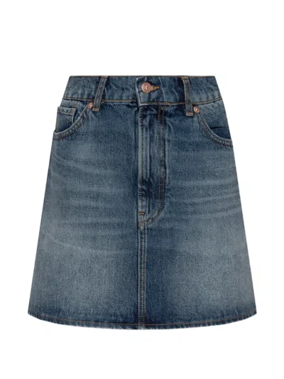 Emporio Armani Logo Mini Denim Skirt In Blue