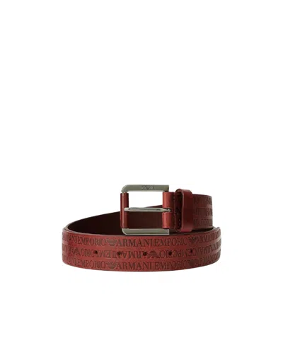Emporio Armani Logo Needle Buckle Belt In Brown