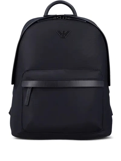 Emporio Armani Logo Nylon Backpack In Black