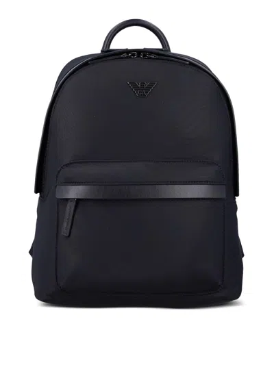 Emporio Armani Logo Nylon Backpack In Black
