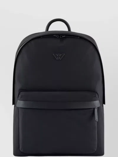 Emporio Armani Logo Nylon Backpack With Front Pocket In Black