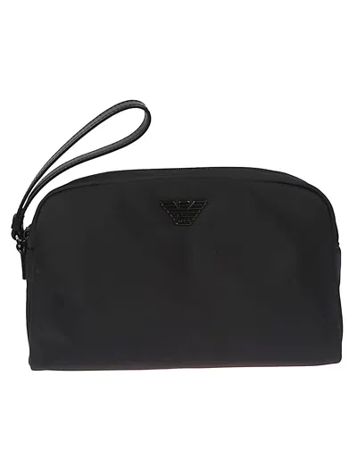 Emporio Armani Logo Nylon Beauty-case In Black