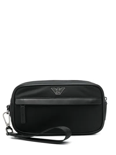 Emporio Armani Logo Nylon Beuaty-case In Black