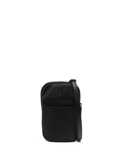 Emporio Armani Logo Nylon Phone Case In Black