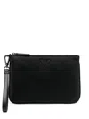 Emporio Armani Nylon Logo Pouch With Detachable Wrist Strap In Black