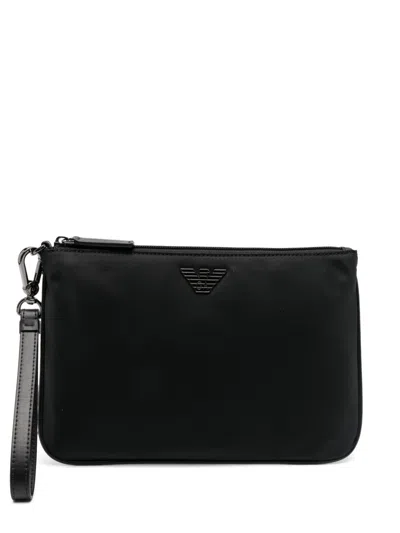 Emporio Armani Logo Nylon Pouch In Black