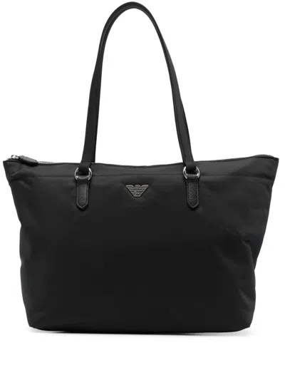 Emporio Armani Logo Nylon Tote Bag In Black