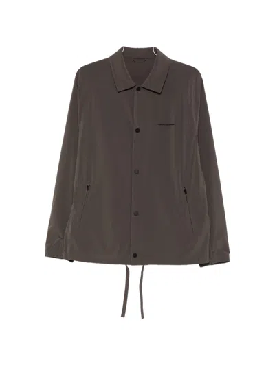 Emporio Armani Logo Overshirt Raglan Sleeves Drawstring Hem In Brown