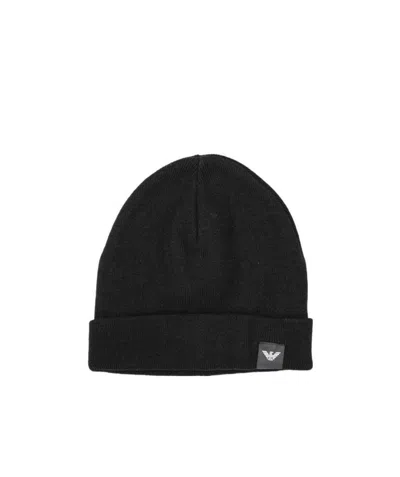 Emporio Armani Logo Patch Beanie In Black