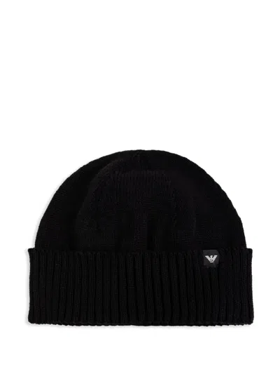 Emporio Armani Logo-patch Beanie Hat In Black