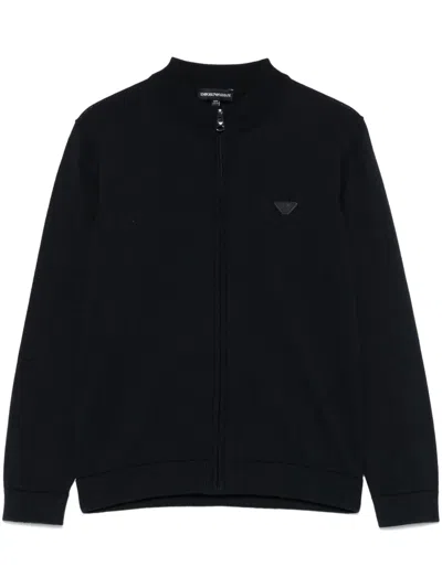 Emporio Armani Kids' Logo-patch Cardigan In Blue