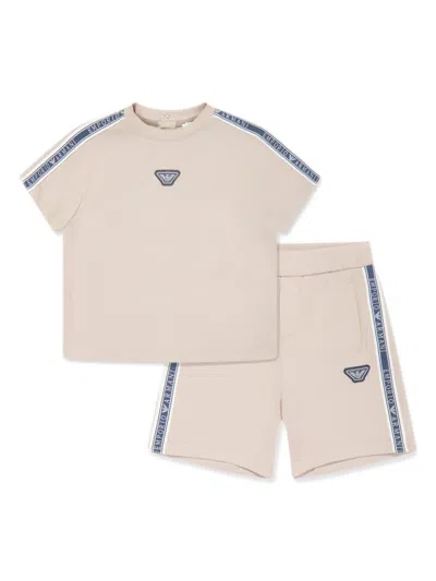Emporio Armani Babies' Logo-patch Cotton Short Set In Neutrals